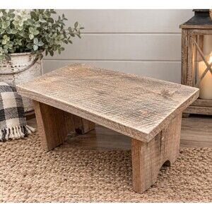 SOLID OAK Step Stool Primitive Wooden Rough Sawn 8" tall Farmhouse Plant Stand